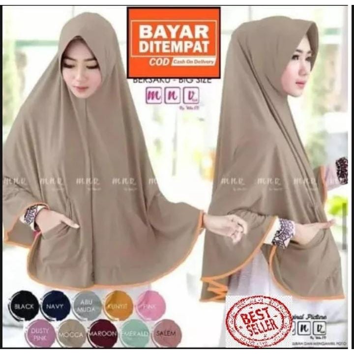 krudung instan jilbab bergo rizkia khimar pet saku motif list polos bahan jersey premium jumbo terba