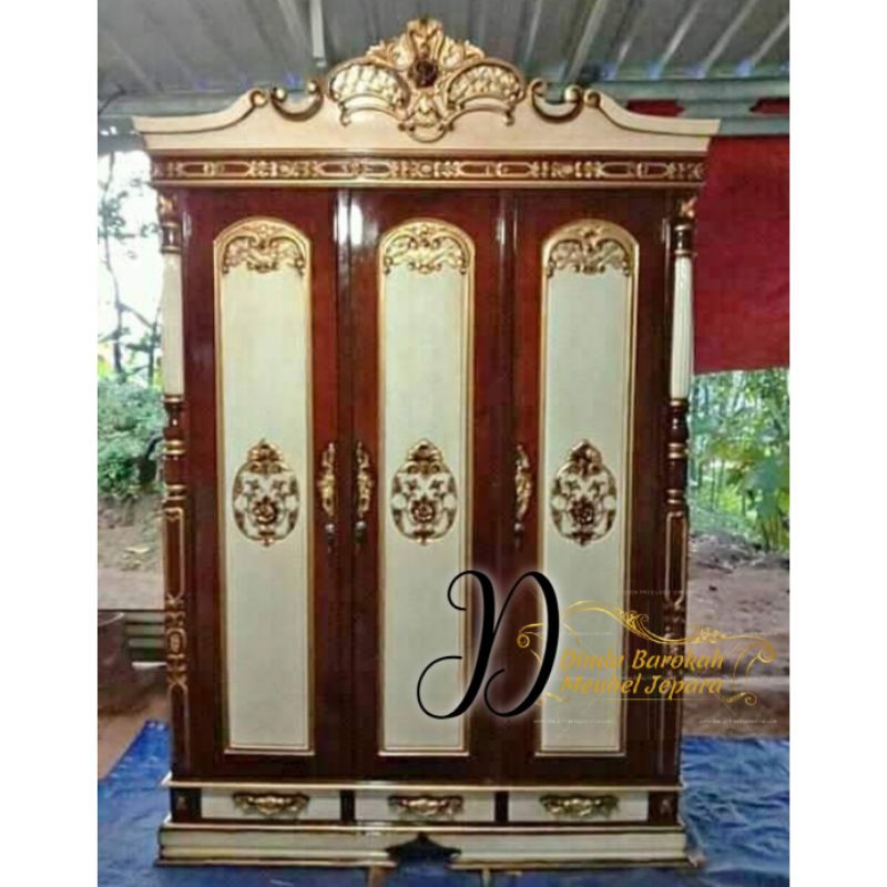 LEMARI PAKAIAN JATI 3 PINTU, LEMARI BAJU UKIR MODERN ELEGAND MEWAH BERKUALITAS