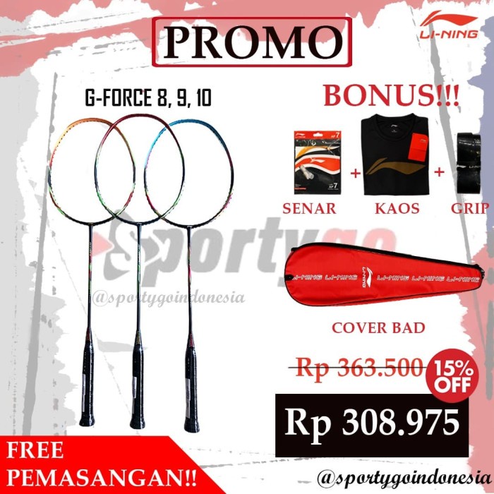 FREE PEMASANGAN RAKET LINING G-FORCE 8 9 10 SERIES GFORCE / g force - G-FORCE 8