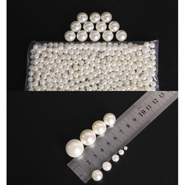 Manik-Manik Mutiara Imitasi Bahan Plastik Warna Putih ivory Ukuran 3mm - 40mm Untuk Membuat Perhiasan