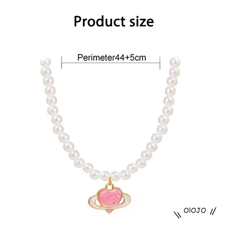 【COD】Kalung Rantai Dengan Liontin Hati + Planet Warna Pink Untuk Wanita