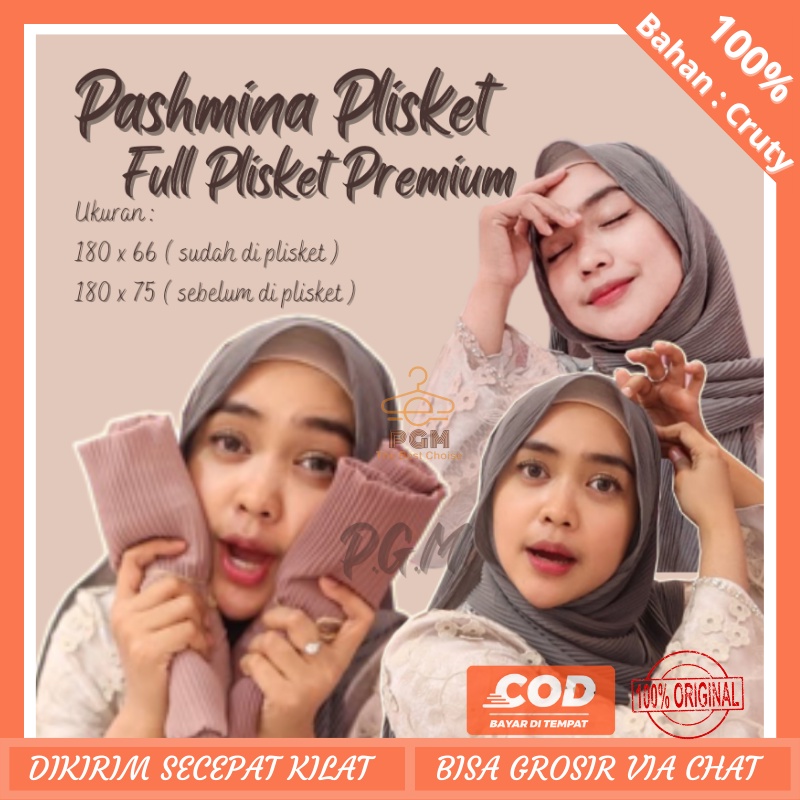 Jilbab Pashmina Plisket Full Plisket PREMIUM (Ria Ricis) Tanpa Lipatan Tengah | Kerudung Pashmina Plisket Lidi | Jilbab Pashmina MURAH BISA COD