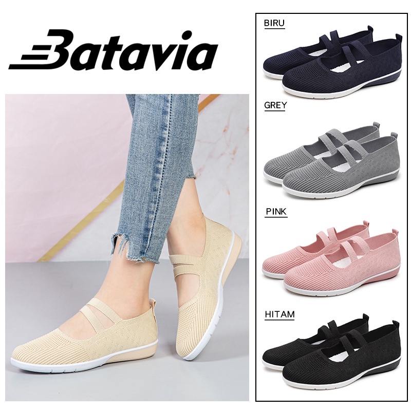 Batavia 2023 Baru Rajutan Sepatu Wanita Sepatu Slip-On Sepatu Berjalan Lambat Sepatu Kerja Sepatu Hitam Ibu Sepatu Sepatu Kasual sepatu Datar A160