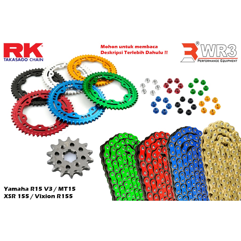Rantai RKJ Takasago + Mur Gear + Gear Belakang + Gear Depan WR3 R15 V3 MT15