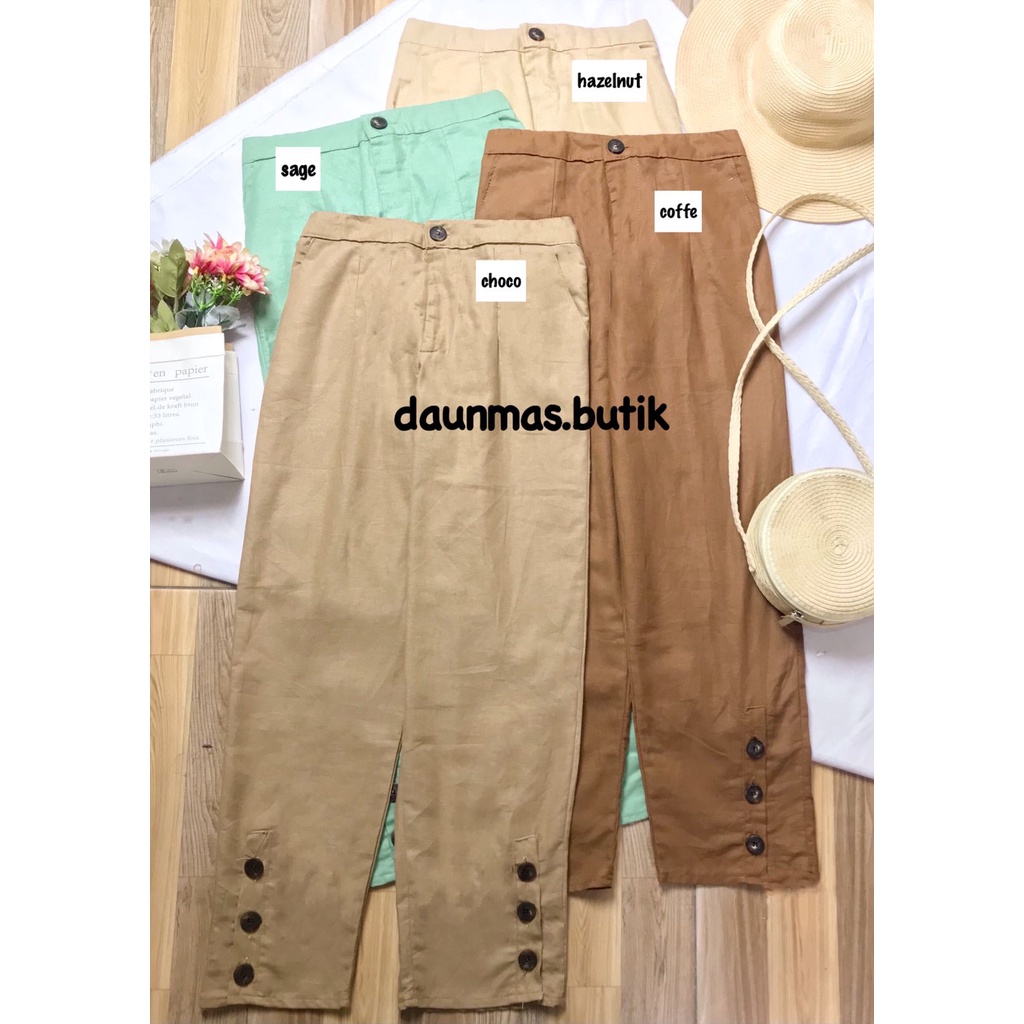 1KG MUAT 4PCS | BUTTON PANTS CELANA PANJANG LINEN RAMI KANCING OOTD SELEBGRAM KOREAN STYLE FASHION GROSIR WANITA TERBEST SELLER