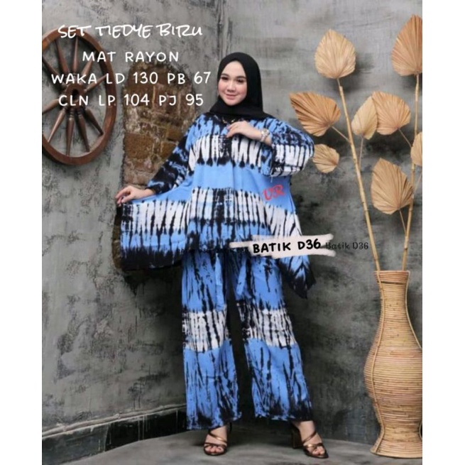 Tiedye Biru Set - Rayon Premium - Busui - One Set - Baju Kantor - Ori by Naura