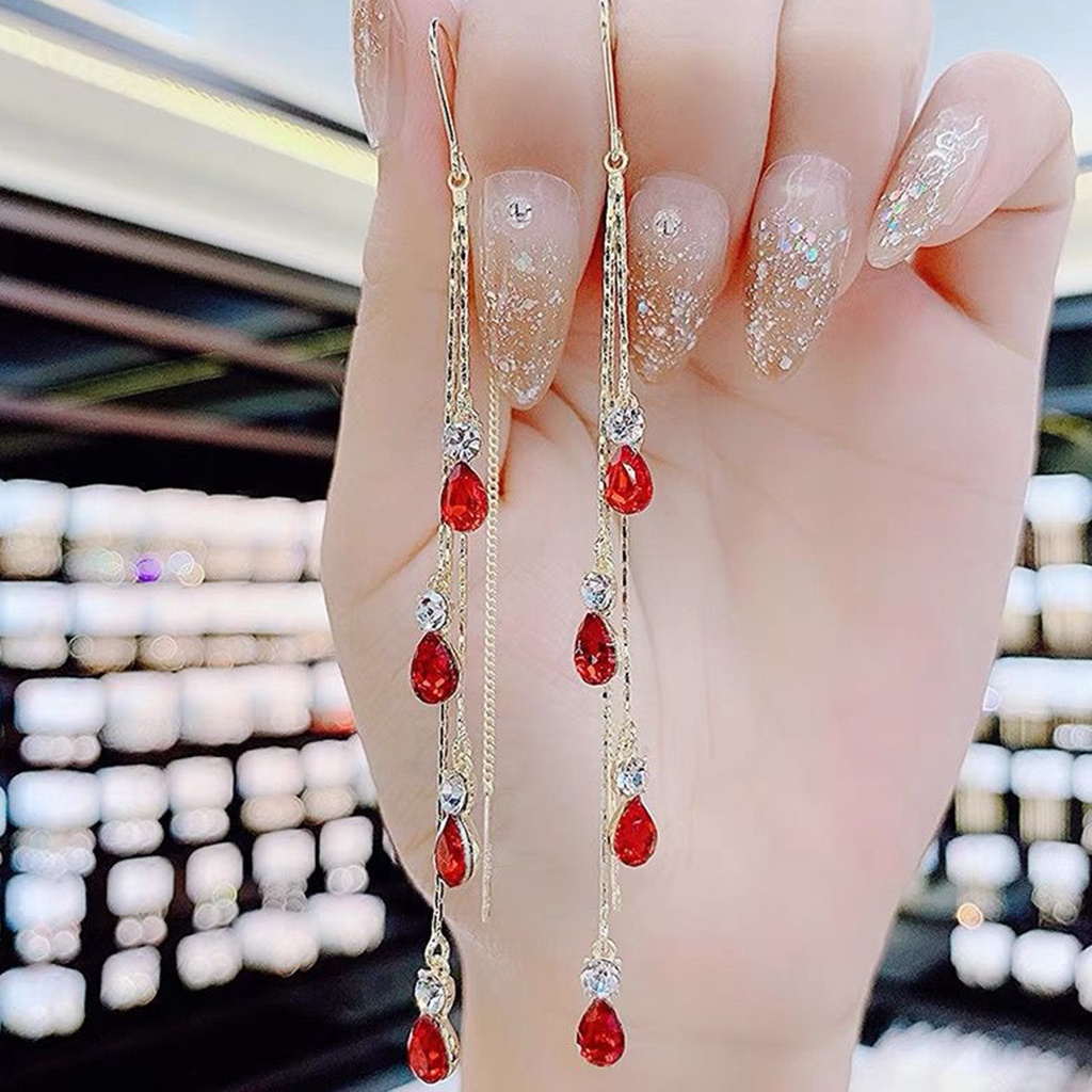 Hu Hu Hu Hu Hu Alat Bantu Pasang Kacamata♡ 1 Pasang Anting Rumbai Menjuntai Aksen Kristal Imitasi Warna Kontras Untuk Wanita