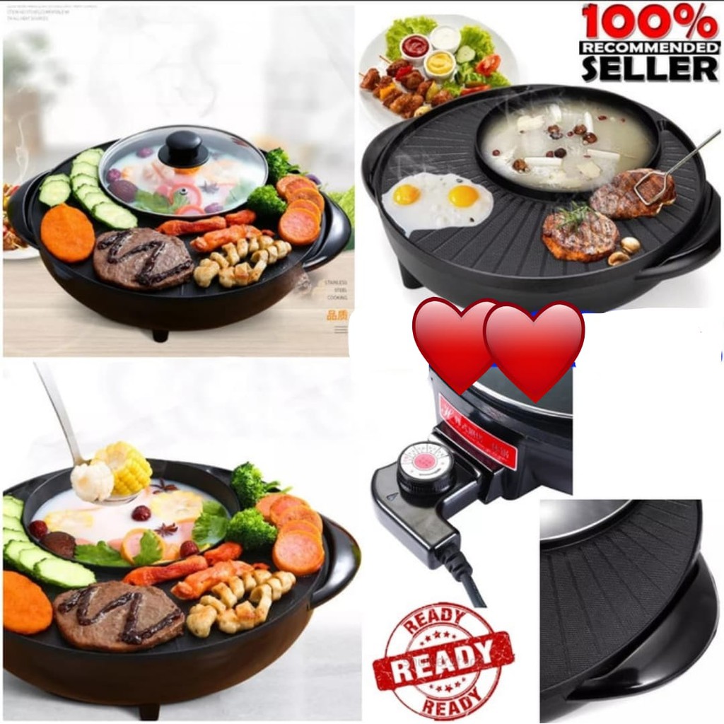 Set 2 in 1 Panci Elektrik Hotpot BBQ Shabu Steambot Suki Grill