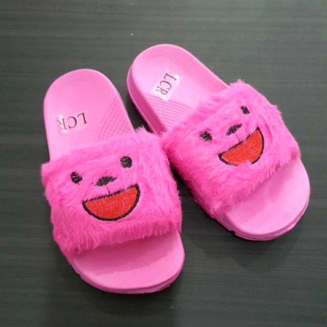 Sandal Slop bulu lembut anak lucu domo perempuan cewek terbaru 2020