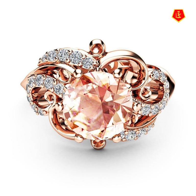 [Ready Stock]Fashion Elegant Rose Gold Diamond-Studded Ring