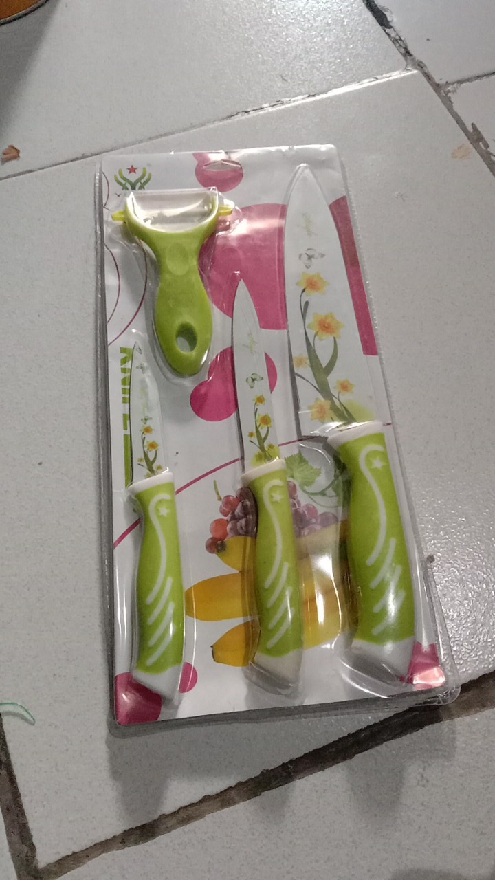 Pisau Dapur Keramik Set 4 In 1 + Peeler / Motif Bunga / Pisau Tajam Set Ceramic Cantik Anti Karat