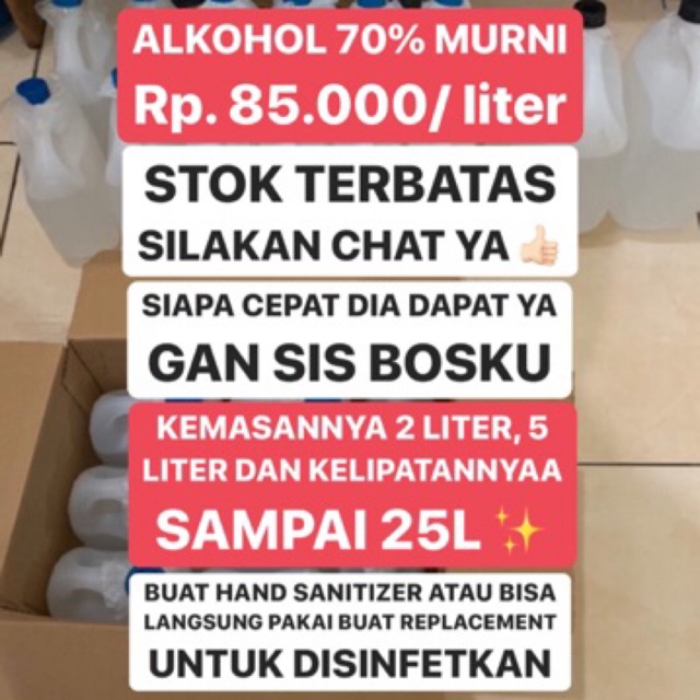 ALKOHOL 70% MURNI TERMURAH STOK BANYAK