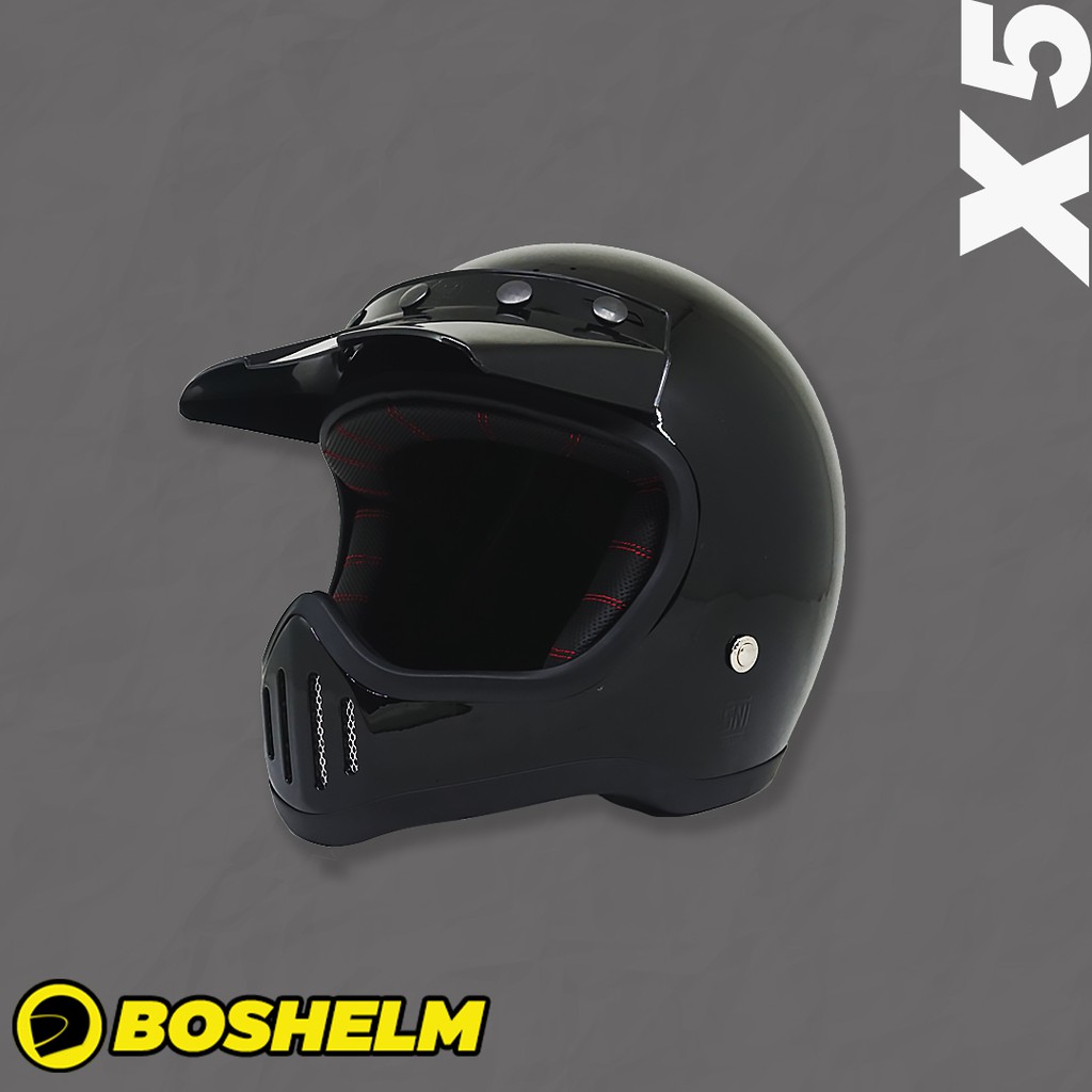 BOSHELM Helm Cakil Fino X5 HITAM GLOSSY Helm Retro Full Face SNI
