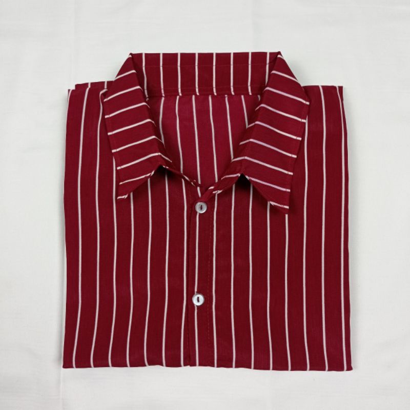 Kemeja Wanita Salur Atasan Blouse Monalisa Stripe Lengan Panjang Korean Style Motif Garis Garis Wolfis-7