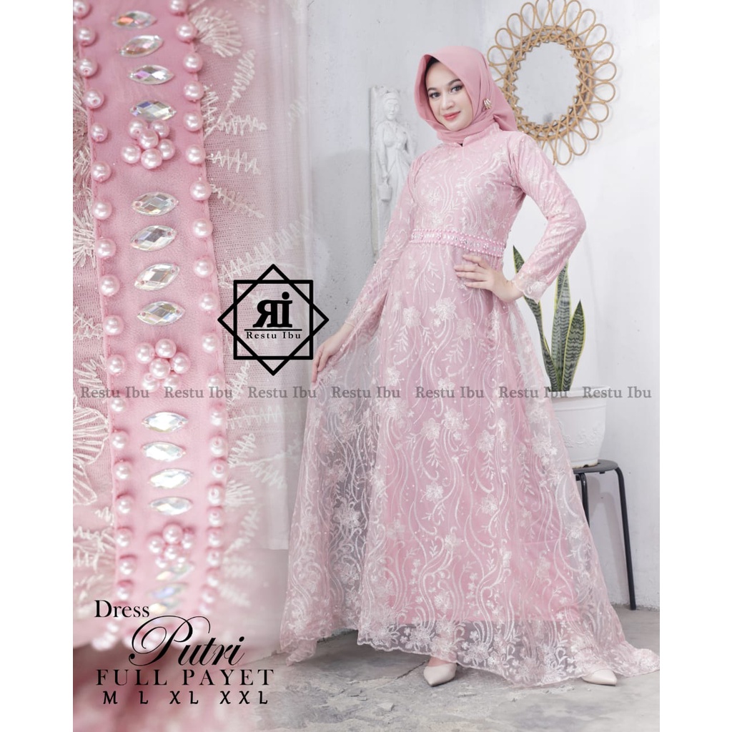 Dress Putri RI / Gamis / Kebaya Gamis Tulle Modern / Dress Brukat