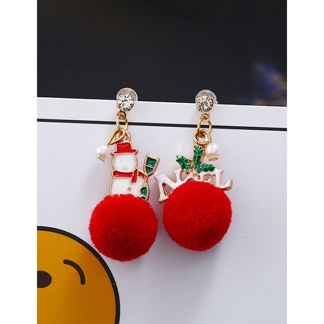 LRC Anting Tusuk Fashion Color Snowman Elk Earrings D22066