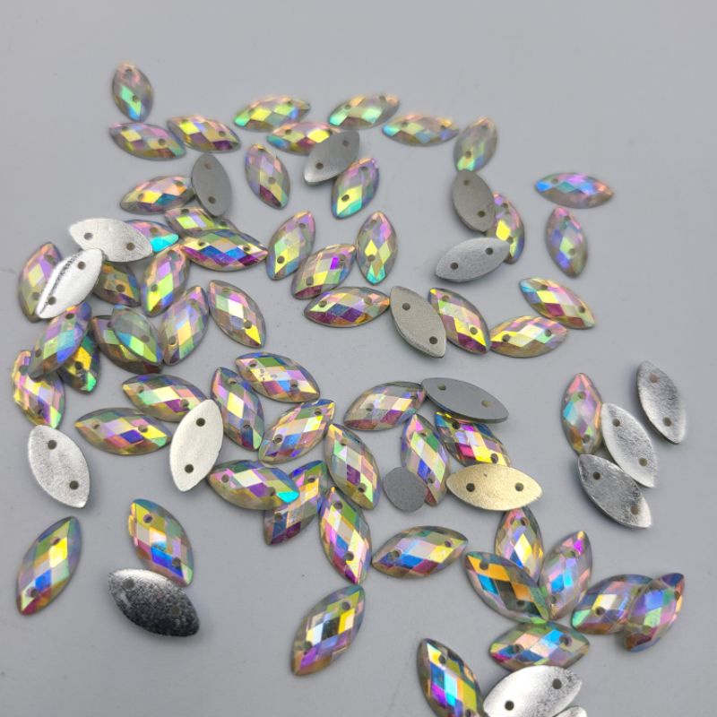 DIAMON RESIN KRISTAL AB MOTIF MATA LANCIP UK 6X12mm per LUSIN WARNA PUTIH PELANGI AB KUALITAS AA KILAU BAGUS