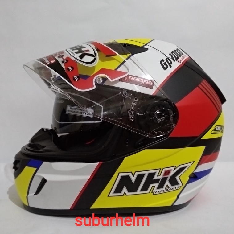 HELM  NHK  GP1000  SXR   BLACK YELLOW  DOFF   DAN  GLOSSY  FULL FACE  DOUBLE VISOR  FLAT VISOR