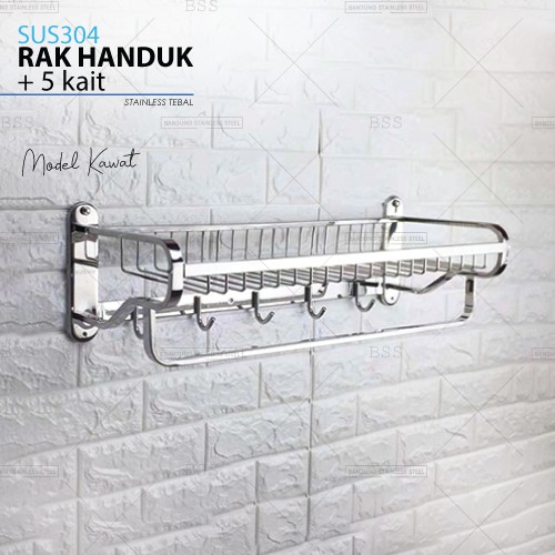 SUS304 Rak Handuk 60cm Stainless Tebal Gantung Kait Handuk Kamar Mandi Elegant Mewah Anti Karat