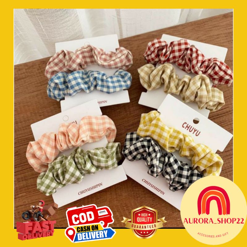 [COD] Ikat Rambut Scrunchie Model Eropa / Ikat Rambut Scrunchie Kotak / Kunciran Rambut Korea