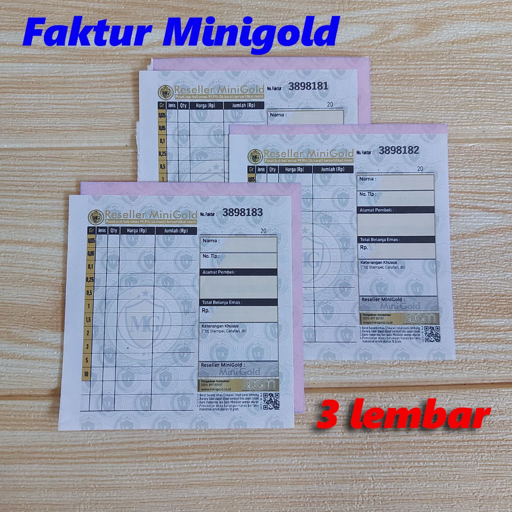 Tambahan Faktur dan Amplop A7 A8 untuk Minigold