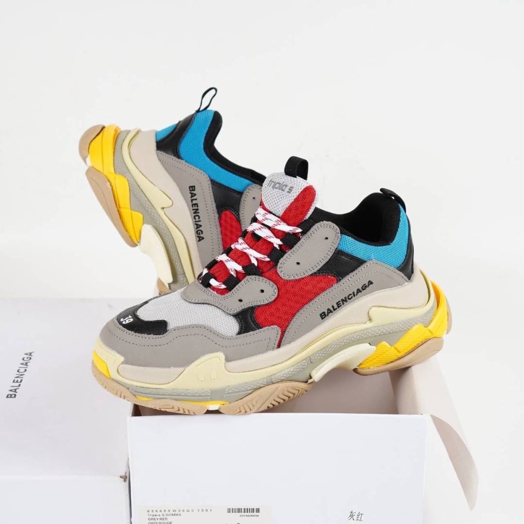 Sepatu Balenciaga Triple S Grey Red Gris Rouge