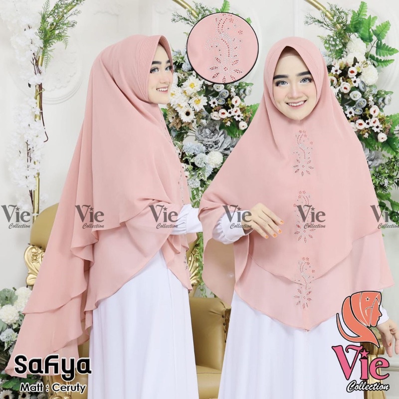 KHIMAR CERRUTY 2 Layer Ped Anthem Variasi Mutiara Melati Cantik - Jilbab Syari Jumbo 2 Layer Terbaru