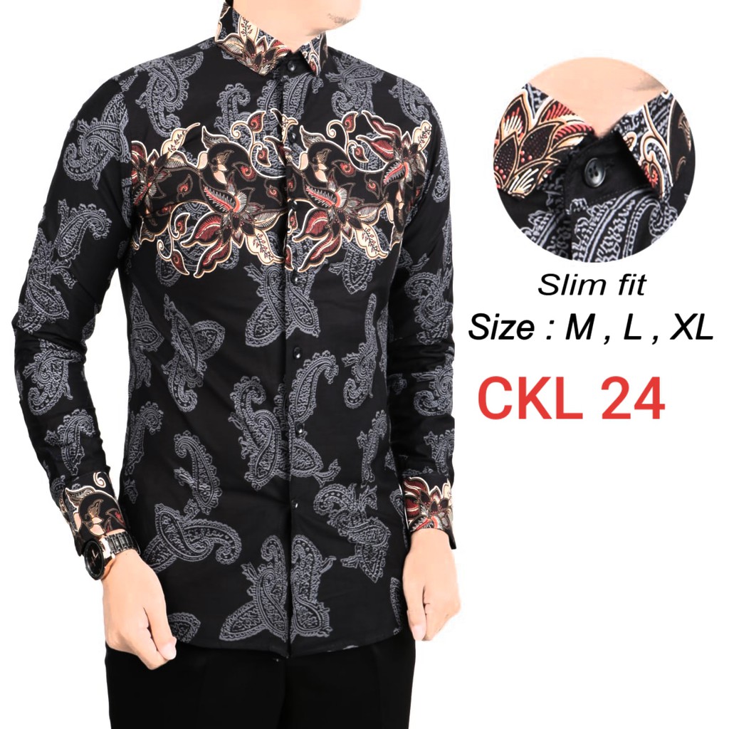 KEMEJA BATIK PRIA SLIM FIT LENGAN PANJANG BAJU BATIK SOLO LENGAN PANJANG CKL24