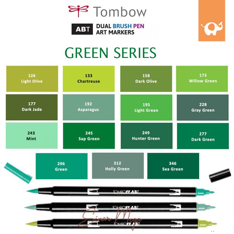 

Tombow Dual Brush Pen ABT Green Series Tombow Spidol Dengan Dua Mata Kuas Brush