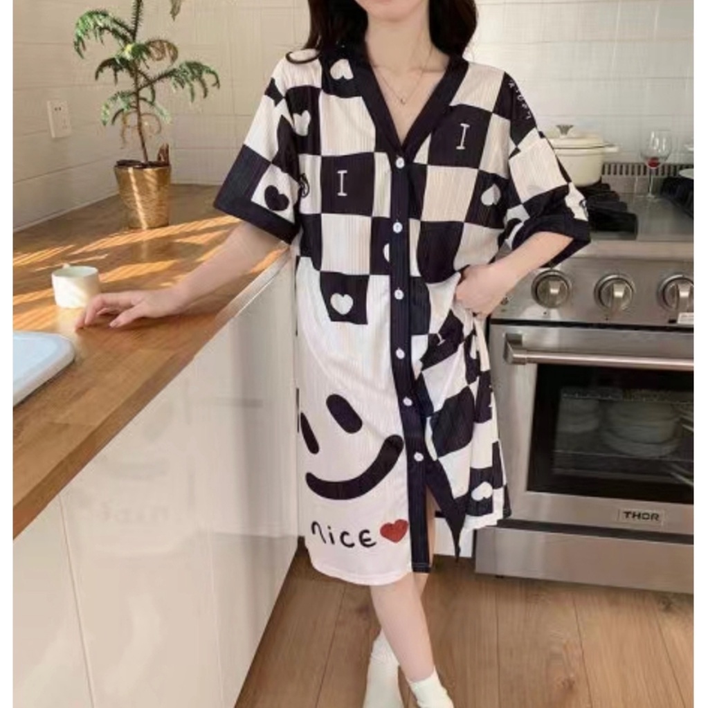 DRESS DASTER BAJU TIDUR SANTAI IMPORT WANITA LENGAN PENDEK BAHAN KAOS