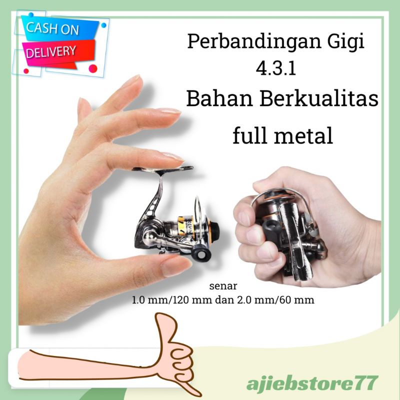 reel pancing mini berkualitas gear ratio 4.3.1 pancing udang galah Spinning Fishing Reel - MN100