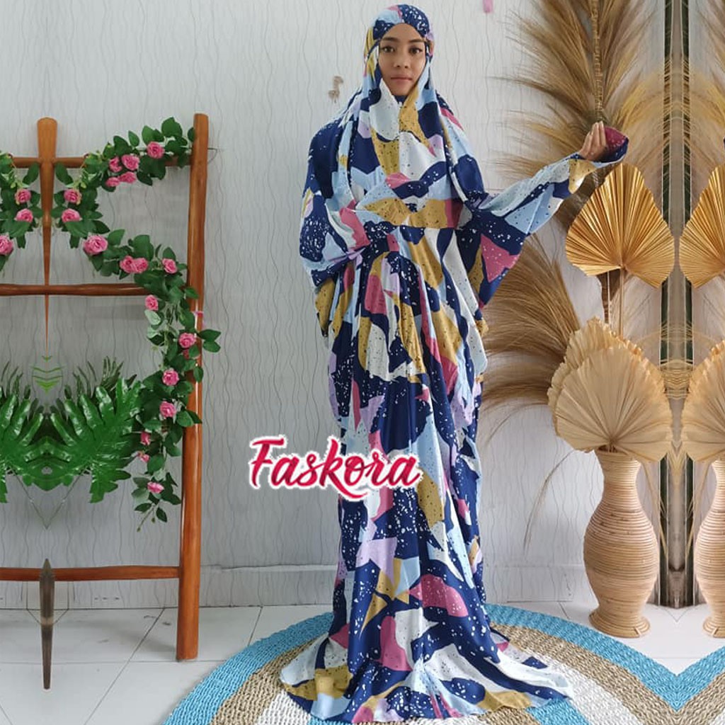 Mukena Terusan Rayon Motif Batik Puzzle / Mukena Jumbo Dewasa Terusan / Mukena Rayon Jumbo Bali