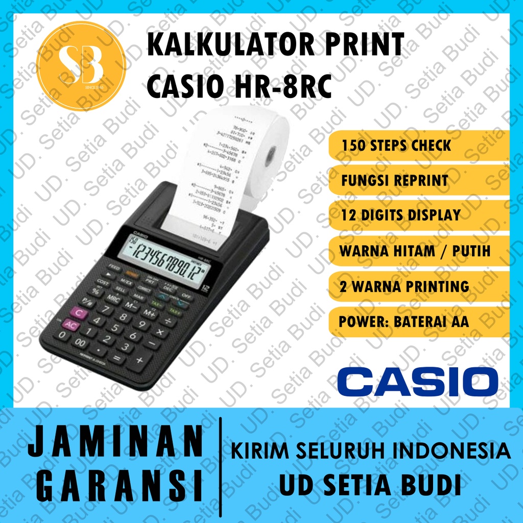 Kalkulator Printing CASIO HR-8RC Asli dan Bergaransi