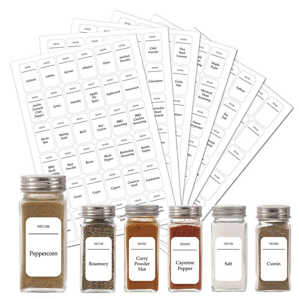 Solighter 216PCS Spice Jars Sticker Reusable Penyimpanan Dapur Minyak-Bukti Bekas Botol Bumbu