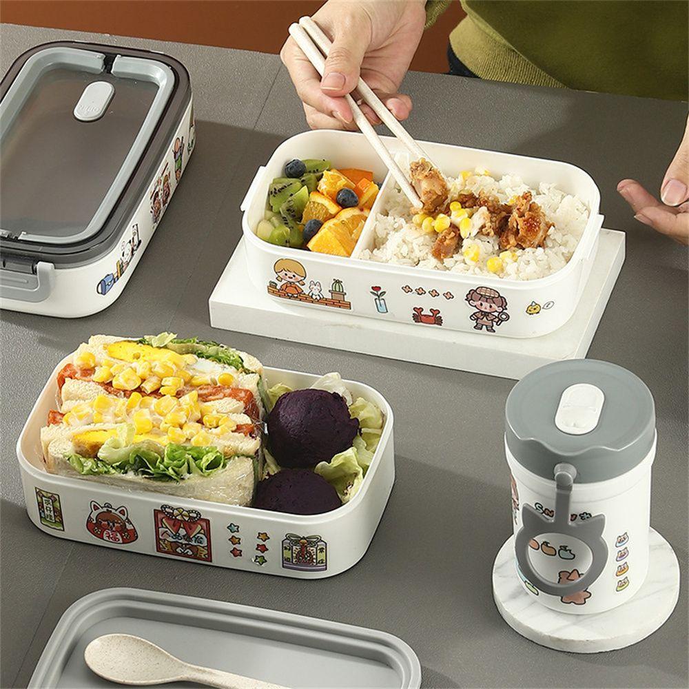 Solighter Kotak Makan Stiker Portable Plastik Buah Microwave Kotak Penyimpanan Wadah Makanan Salad Thermal Lunchbox