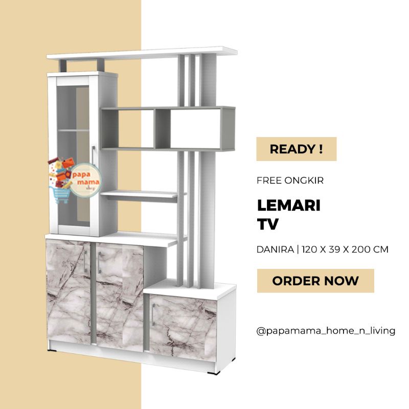 Lemari Sekat 120cm - Lemari Hias Minimalis - Pembatas Ruangan Motif Marbel Danira - Penyekat Ruangan