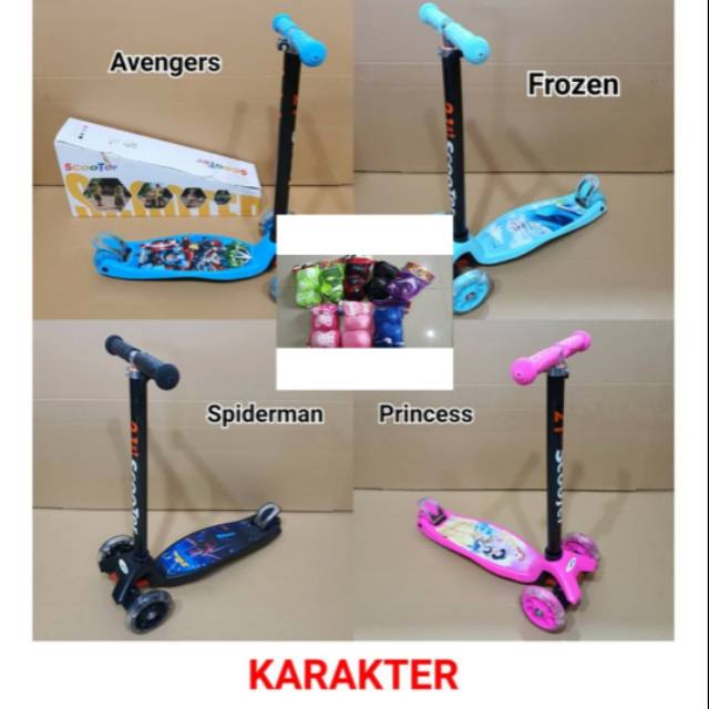 Skuter Anak 3 Roda / 21Scooter Karakter Frozen Avenger Spiderman Princess Kickboard / Scooter