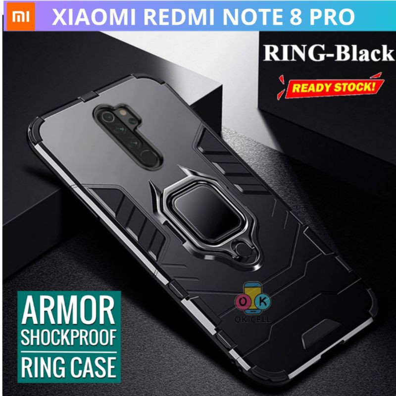 Hardcase Armor Xiaomi Redmi Note 8 Pro / Hard Case Ring Holder Redmi Note 8pro Casing Transpomer