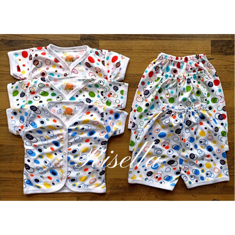 Baju Bayi Setelan Full Kancing Depan 0-10 Bulan 3 Set ( 6PCS )