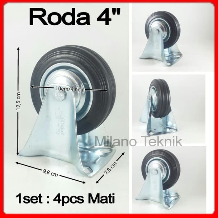 Roda Troli 4&quot; 1set(4pcs mati) Roda Karet 4inchi etalase 4 inch