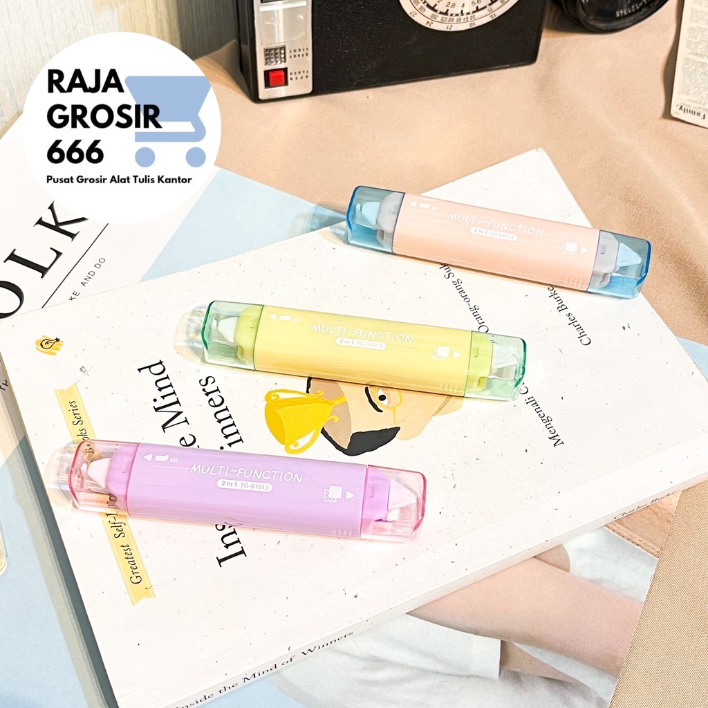 

2 in 1 Correction Tape + Glue Tape lem roll penghapus pulpen lem selotip double tape warna pastel alat tulis kantor sekolah kado unik lucu lilac baby blue yellow
