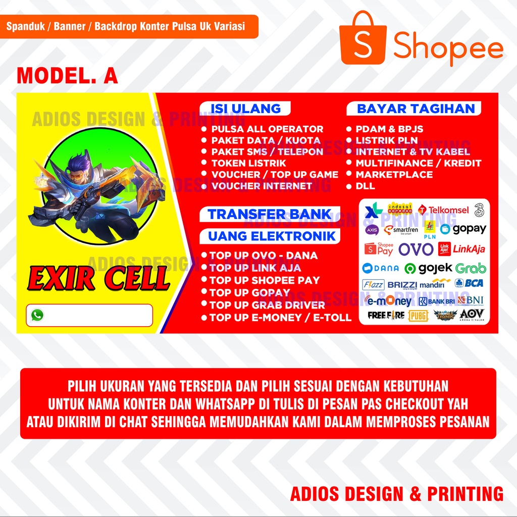 Spanduk / Backdrop / Banner Konter Pulsa / Banner konter Pulsa Model Variasi