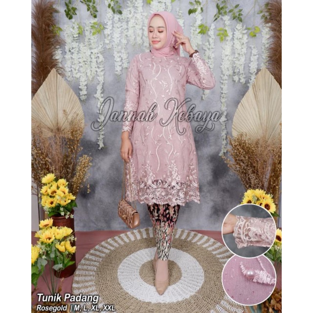 IndahKebaya | SET KEBAYA TUNIK TILLE / TUNIK KURUNG MIX ROK PLISKET JUMBO / MOCCA HIJAU BOTOL NAVY