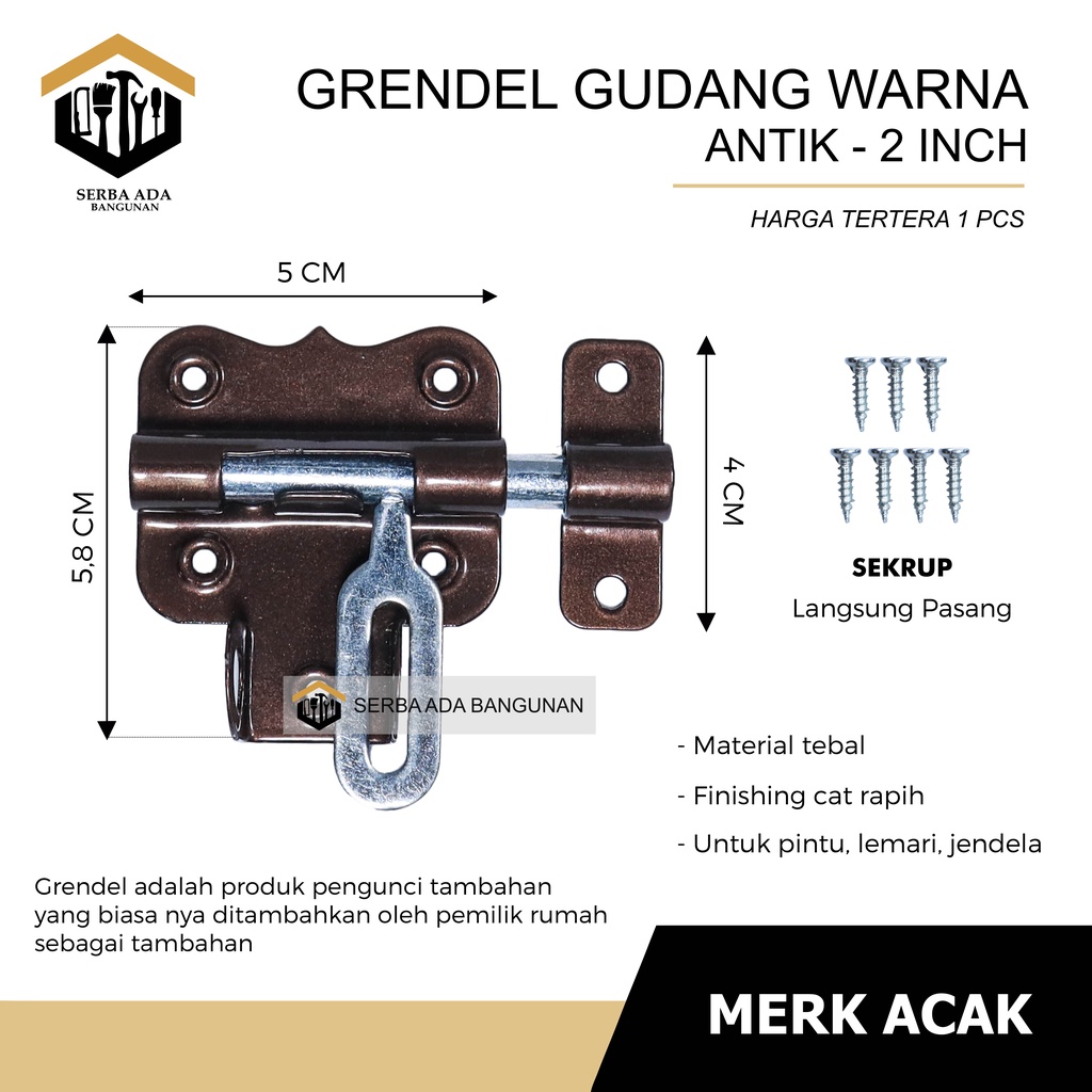 Slot Pintu Gudang 2 Inci l Grendel Overpal Jendela l Barrel Bolt WARNA WARNI GUDANG KUAT ANTI KARAT