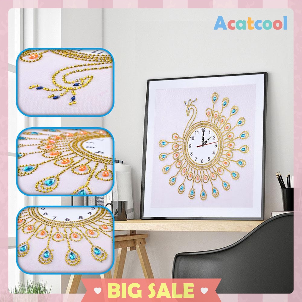 DIY Special Shaped Diamond Painting Peafowl Wall Clock Embroidery Craft