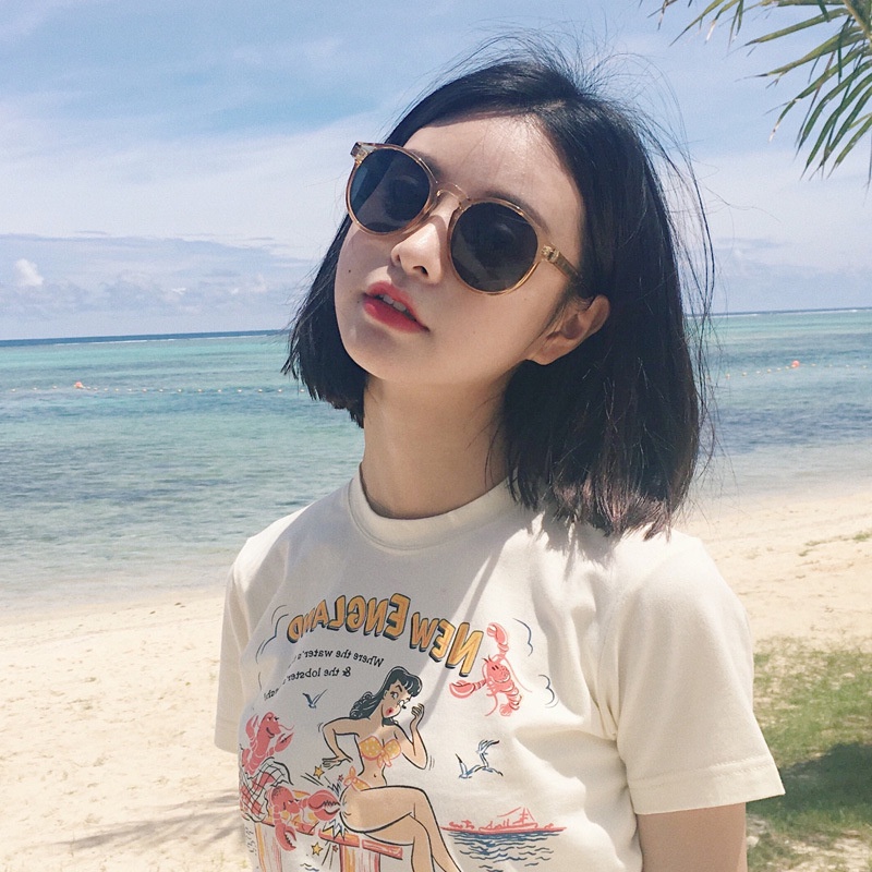 (YUZHU) COD Kacamata Hitam Fashion Korea Harajuku Retro INS Style Kacamata Bulat Wanita