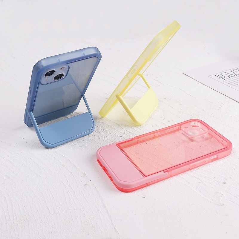 Soft Case TPU Transparan Anti Gores Tahan Lama Warna Acak Dengan Bracket Untuk IPhone 13 Pro Max