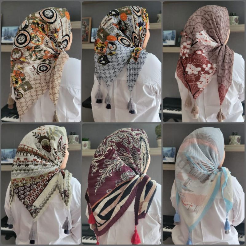 Segiempat tasel plisket ori NN segi empat kekinian segi4 plisket motif segiempat jambul ori azara