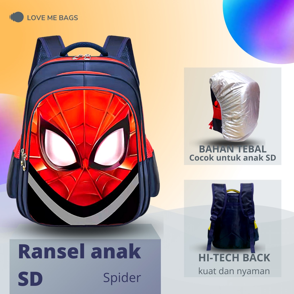 LMB Tas Anak Sekolah SD laki laki Import Gambar Timbul 6D ukuran besar dan luas karakter Superhero Viral Bahan Nilon Premium Tebal