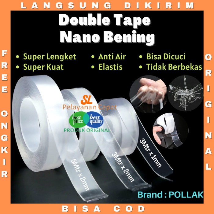 

Kusus Hari Ini Double Tape Bening Super Kuat Merk Pollak Nano Tape Kuat Tanpabekas Trendi